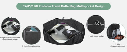 Travel Duffle Bag for Men 65L Foldable Outdoor Travel Duffel Bag with Shoes Compartment Overnight Bag for Men Women Handbag