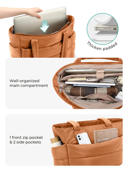 BAGSMART Lightweight Puffy Quilted Tote Bag Quilted Women's Shoulder Bag Handbag Travel Work Gym Tote Bag with Compartments