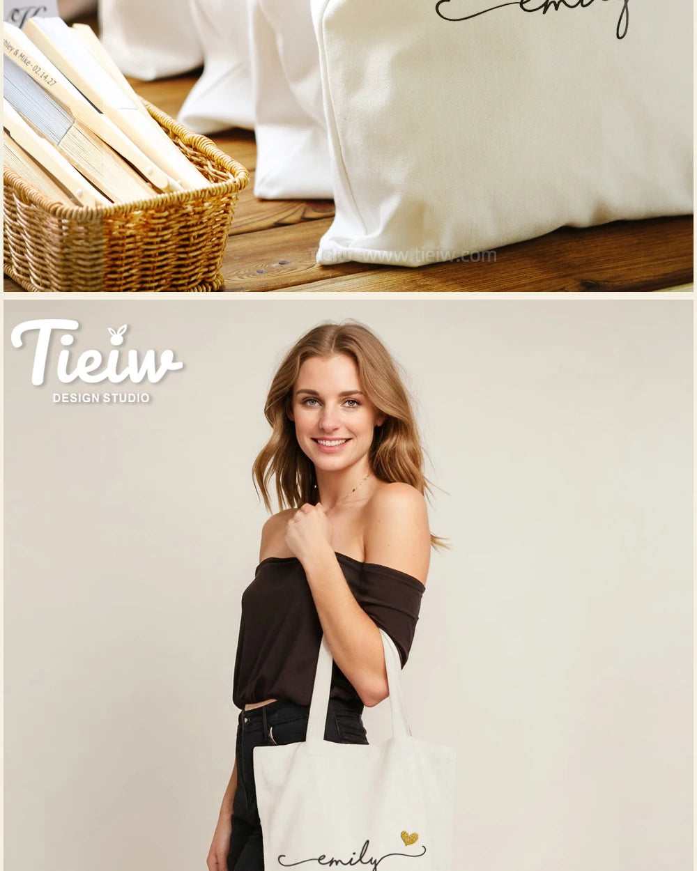 Custom Tote Bag With Name And Heart Personalized Canvas Shopping Bag Eco-Friendly Gift For Bridesmaid Wedding And Birthday