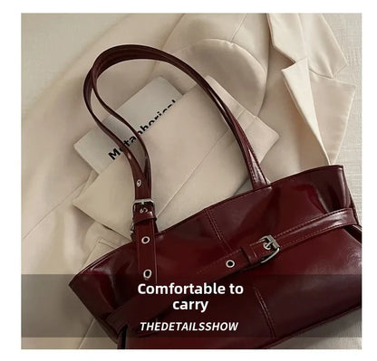 Solid-color Versatile Tote Bag for Women High-quality Suede Buckle-designed Bucket Commuter Bag