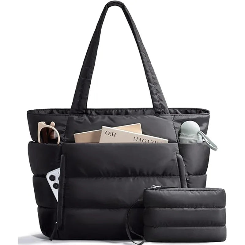 Trendy Quilted Tote Bag for Women Multi Compartment Zip Top Handbag Urban Stylish Daily Use Short Trip bags for women