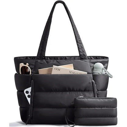 Trendy Quilted Tote Bag for Women Multi Compartment Zip Top Handbag Urban Stylish Daily Use Short Trip bags for women