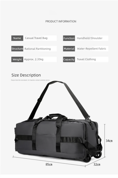 80L Rolling Duffle Bag with Wheels 31" Heavy-Duty Foldable Travel Duffel Bag Water-Resistant Wheeled Luggage with Shoulder Strap