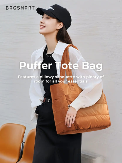 BAGSMART Lightweight Puffy Quilted Tote Bag Quilted Women's Shoulder Bag Handbag Travel Work Gym Tote Bag with Compartments