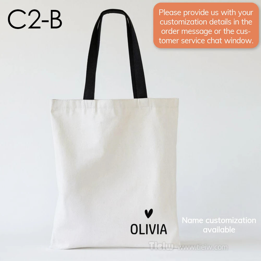 Custom Tote Bag With Name And Heart Personalized Canvas Shopping Bag Eco-Friendly Gift For Bridesmaid Wedding And Birthday
