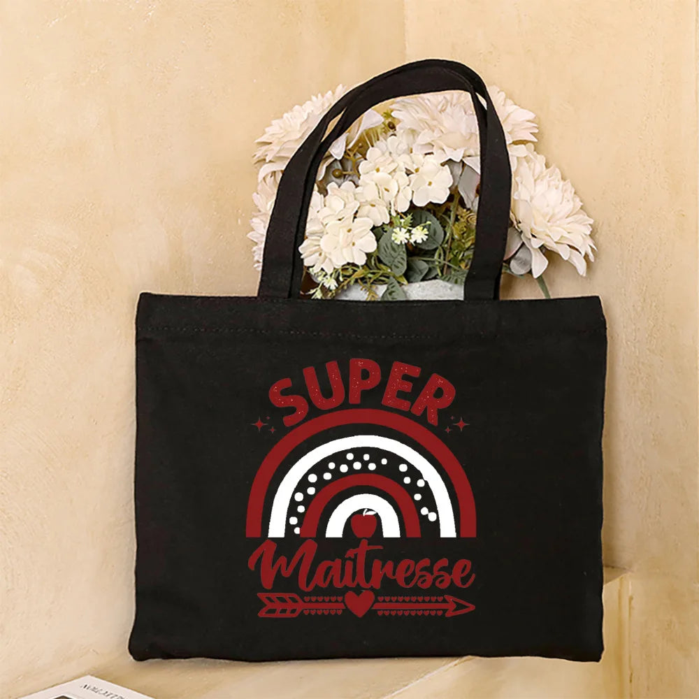 Super Atsem Maitresse Printed Tote Bag Teacher Life Shopping Bags Travel Handbags Teacher's Day Graduate Thanks Gift for Teacher