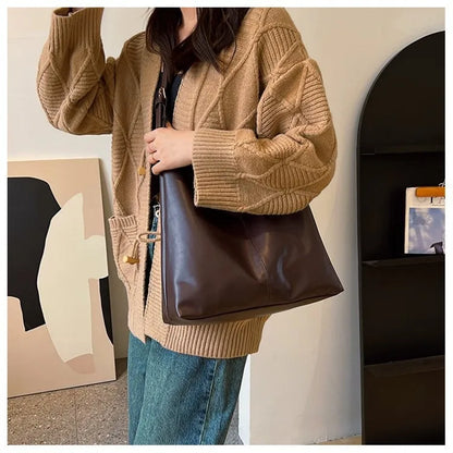 HOMEFISH New women's commuter tote bag, vintage style large-capacity hand-held shoulder bag