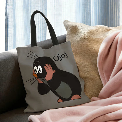 1 Pcs Cute Mole Cartoon Tote Bag - Reusable Large Capacity Shopping Bag for Daily Use, Grocery, Travel & Work (Gray)