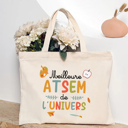 Super Atsem Maitresse Printed Tote Bag Teacher Life Shopping Bags Travel Handbags Teacher's Day Graduate Thanks Gift for Teacher