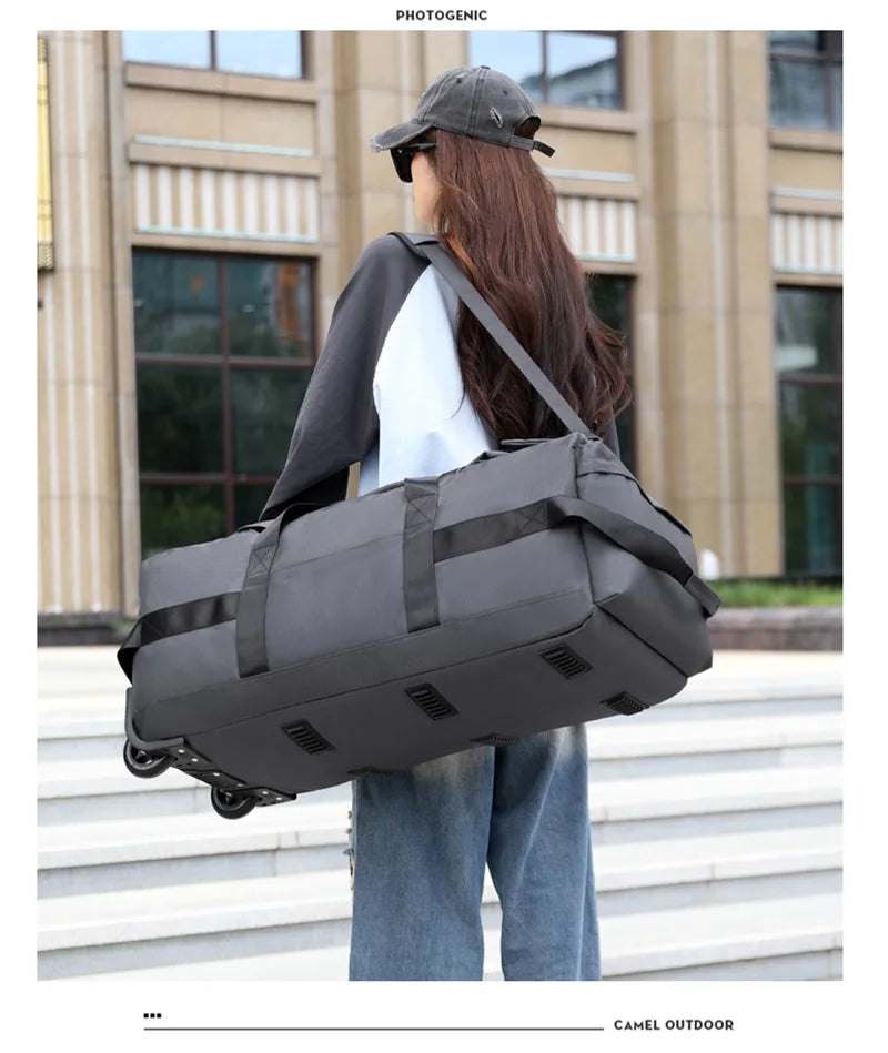 80L Rolling Duffle Bag with Wheels 31" Heavy-Duty Foldable Travel Duffel Bag Water-Resistant Wheeled Luggage with Shoulder Strap