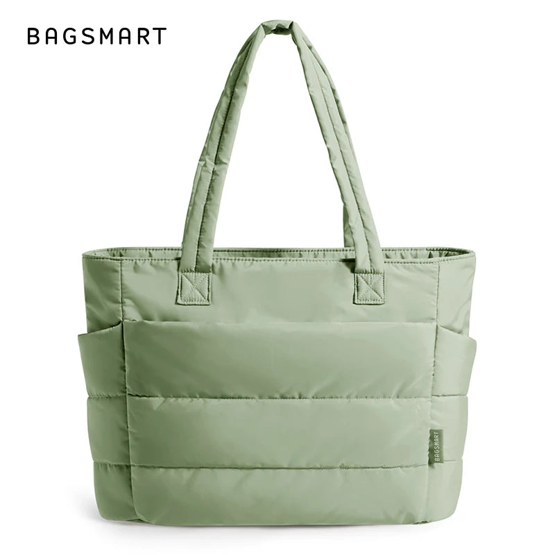 BAGSMART Lightweight Puffy Quilted Tote Bag Quilted Women's Shoulder Bag Handbag Travel Work Gym Tote Bag with Compartments
