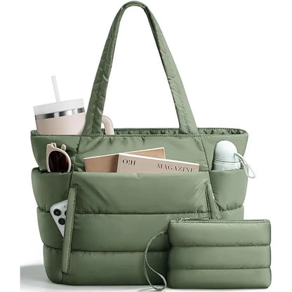 Trendy Quilted Tote Bag for Women Multi Compartment Zip Top Handbag Urban Stylish Daily Use Short Trip bags for women