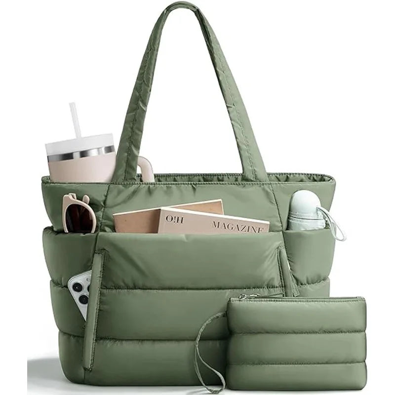 Trendy Quilted Tote Bag for Women Multi Compartment Zip Top Handbag Urban Stylish Daily Use Short Trip bags for women