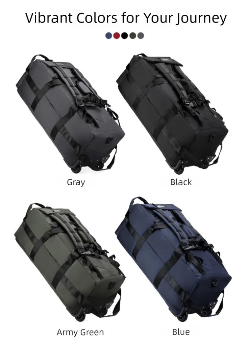 80L Rolling Duffle Bag with Wheels 31" Heavy-Duty Foldable Travel Duffel Bag Water-Resistant Wheeled Luggage with Shoulder Strap