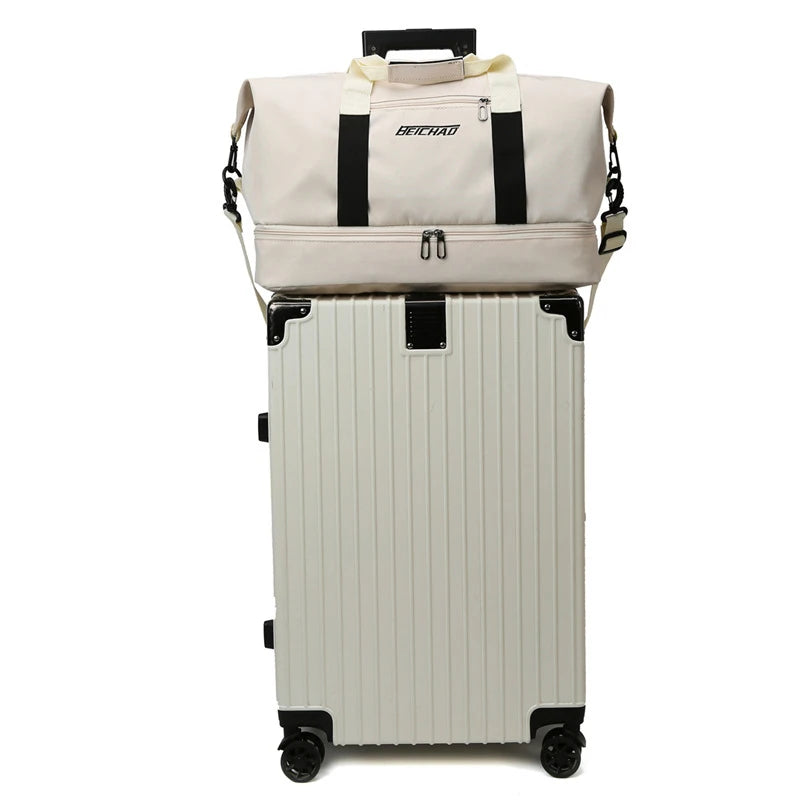 Expandable Travel Duffle Bag for Women, Sports Handbag, Fitness Bag, Large Capacity, One Shoulder Weekend Overnight Bag