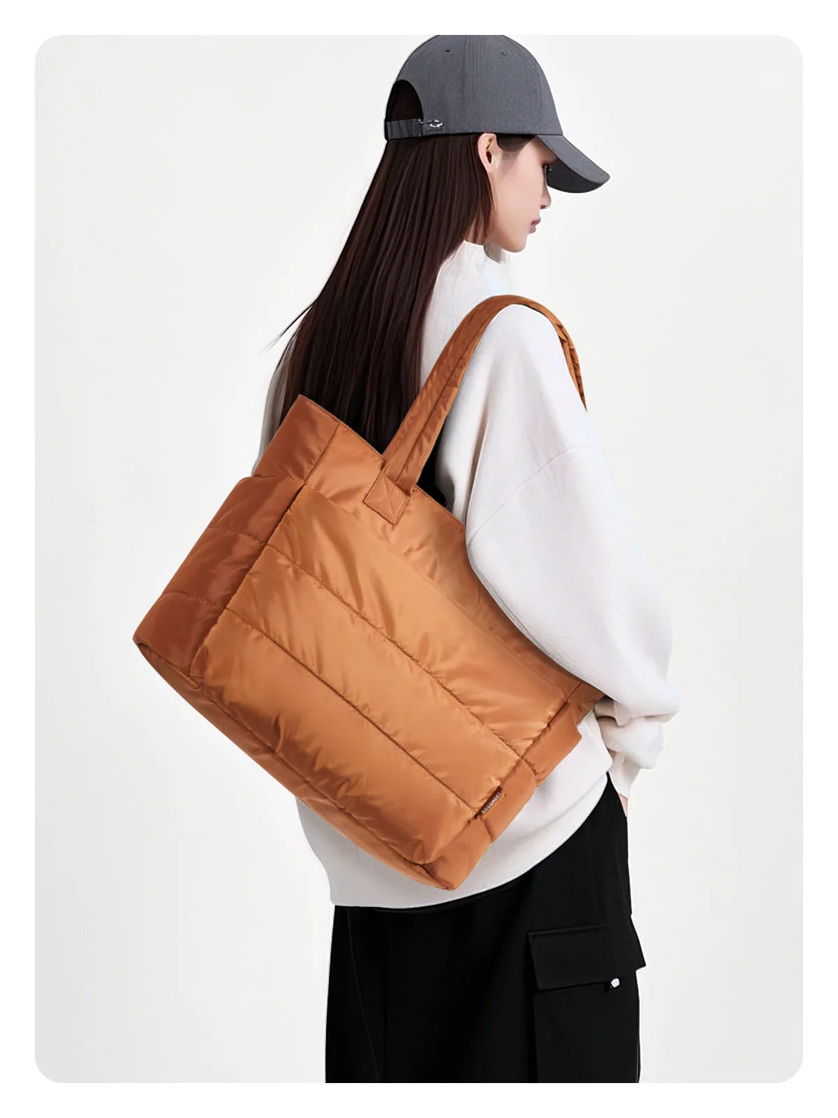 BAGSMART Lightweight Puffy Quilted Tote Bag Quilted Women's Shoulder Bag Handbag Travel Work Gym Tote Bag with Compartments