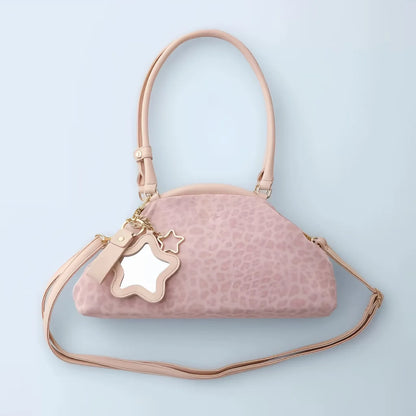 Y2K Polka Dot Suede Storage Bags Women Brown Slouchy Tote Drawstring Design Magnetic Buckle Underarm Bag With Star Pendant