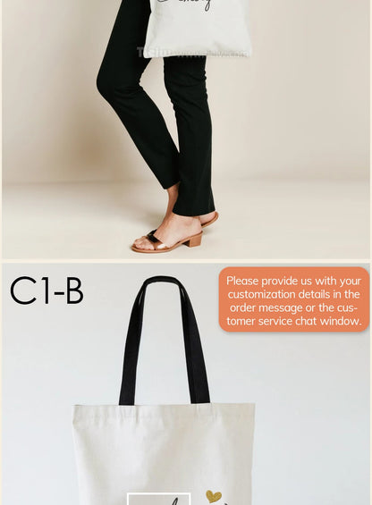 Custom Tote Bag With Name And Heart Personalized Canvas Shopping Bag Eco-Friendly Gift For Bridesmaid Wedding And Birthday