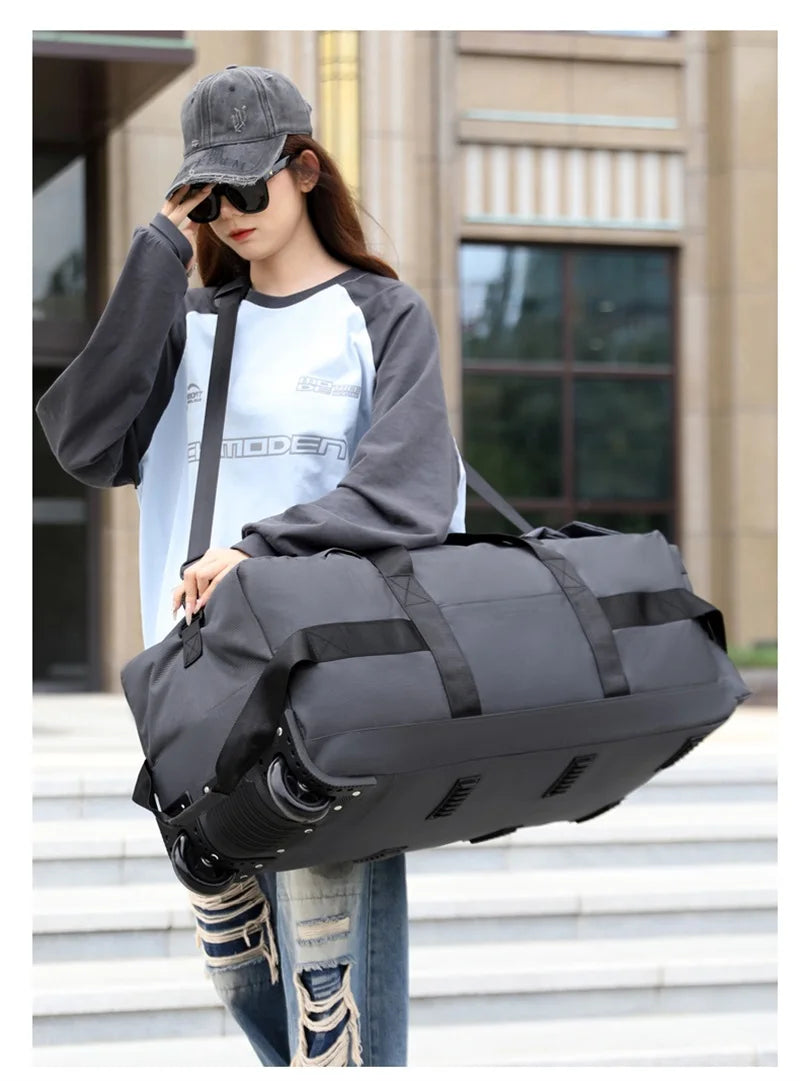 80L Rolling Duffle Bag with Wheels 31" Heavy-Duty Foldable Travel Duffel Bag Water-Resistant Wheeled Luggage with Shoulder Strap