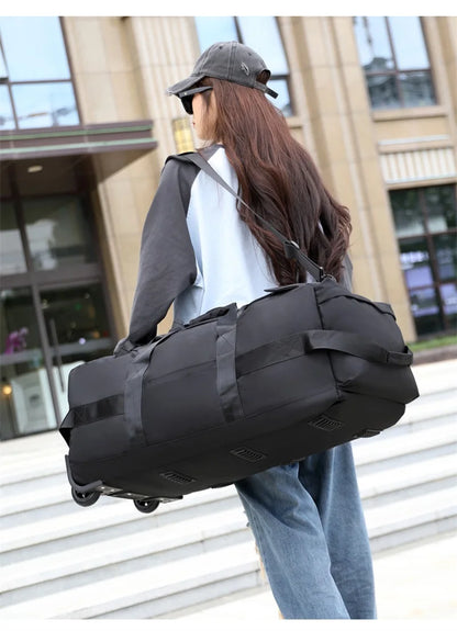 80L Rolling Duffle Bag with Wheels 31" Heavy-Duty Foldable Travel Duffel Bag Water-Resistant Wheeled Luggage with Shoulder Strap