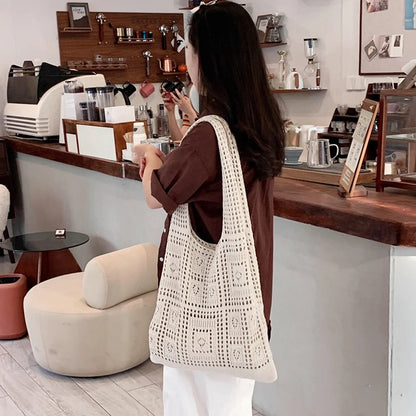Simple Crochet Tote Bags Fashion Hollow Knitted Women's Bags Casual Female Shoulder Bags Ladies Shopping Top-Handle