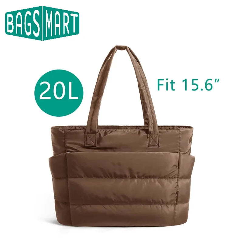 BAGSMART Lightweight Puffy Quilted Tote Bag Quilted Women's Shoulder Bag Handbag Travel Work Gym Tote Bag with Compartments
