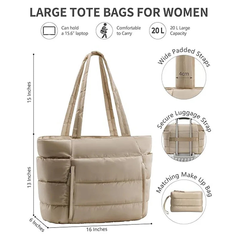 Trendy Quilted Tote Bag for Women Multi Compartment Zip Top Handbag Urban Stylish Daily Use Short Trip bags for women