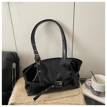 Solid-color Versatile Tote Bag for Women High-quality Suede Buckle-designed Bucket Commuter Bag