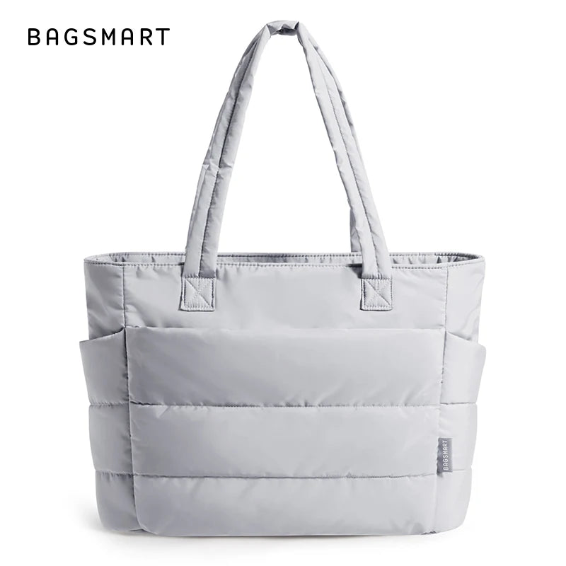 BAGSMART Lightweight Puffy Quilted Tote Bag Quilted Women's Shoulder Bag Handbag Travel Work Gym Tote Bag with Compartments