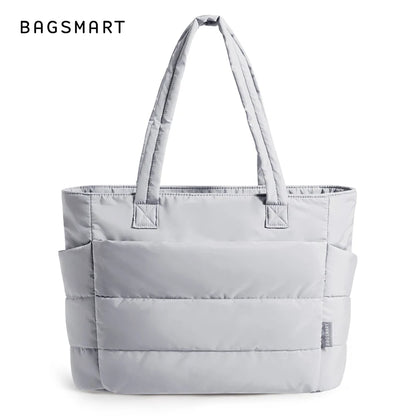 BAGSMART Lightweight Puffy Quilted Tote Bag Quilted Women's Shoulder Bag Handbag Travel Work Gym Tote Bag with Compartments