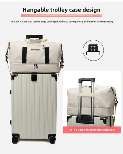 Expandable Travel Duffle Bag for Women, Sports Handbag, Fitness Bag, Large Capacity, One Shoulder Weekend Overnight Bag