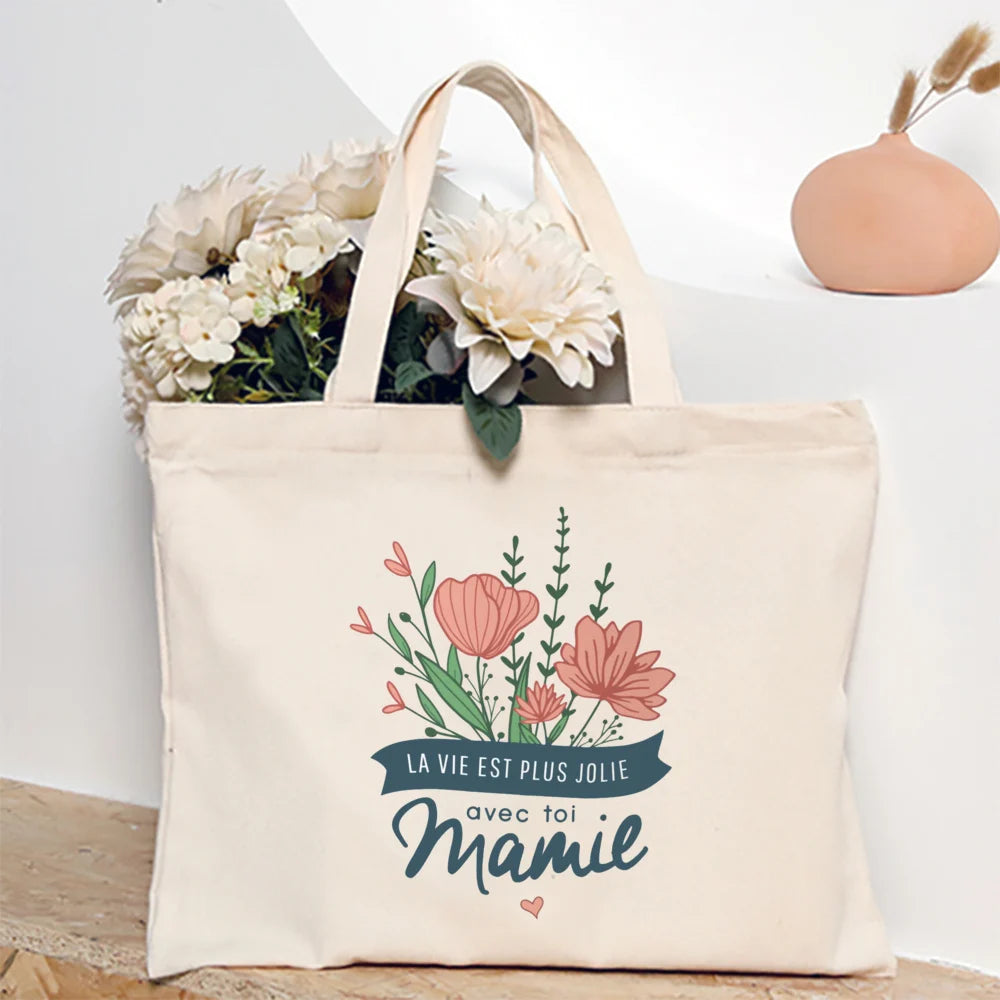 Thank You Grandma for All These Magical Moments Printed Women Tote Bag Canvas Shopping Bags Female Shoulder Bag Gift for Mamie
