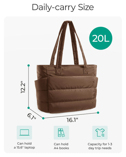BAGSMART Lightweight Puffy Quilted Tote Bag Quilted Women's Shoulder Bag Handbag Travel Work Gym Tote Bag with Compartments