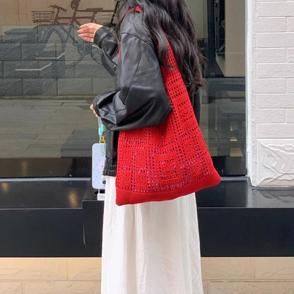 Simple Crochet Tote Bags Fashion Hollow Knitted Women's Bags Casual Female Shoulder Bags Ladies Shopping Top-Handle