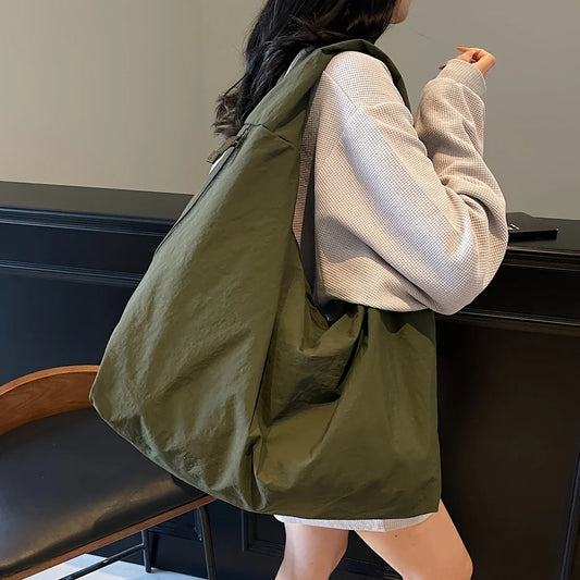Chic Solid Color Nylon Tote Bag with Multiple Zipper Pockets, Large Capacity Casual Shoulder Bags for College, Work, Everyday Us