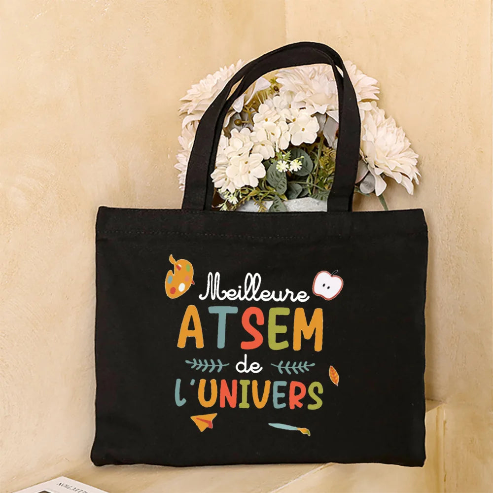 Super Atsem Maitresse Printed Tote Bag Teacher Life Shopping Bags Travel Handbags Teacher's Day Graduate Thanks Gift for Teacher