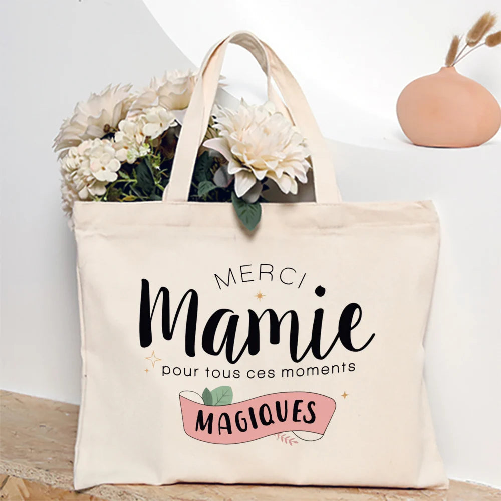 Thank You Grandma for All These Magical Moments Printed Women Tote Bag Canvas Shopping Bags Female Shoulder Bag Gift for Mamie