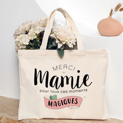 Thank You Grandma for All These Magical Moments Printed Women Tote Bag Canvas Shopping Bags Female Shoulder Bag Gift for Mamie