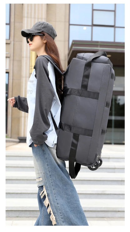 80L Rolling Duffle Bag with Wheels 31" Heavy-Duty Foldable Travel Duffel Bag Water-Resistant Wheeled Luggage with Shoulder Strap