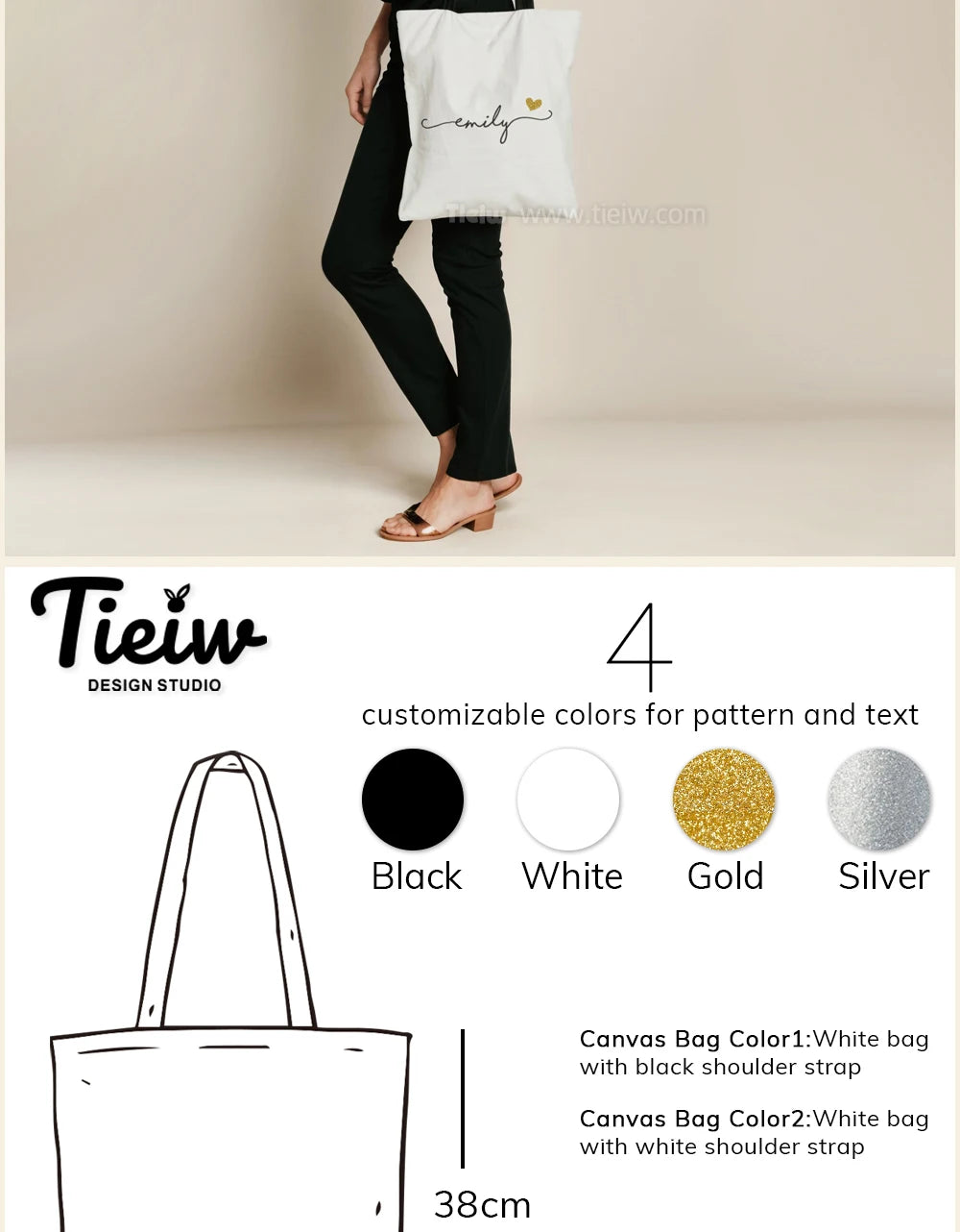 Custom Tote Bag With Name And Heart Personalized Canvas Shopping Bag Eco-Friendly Gift For Bridesmaid Wedding And Birthday