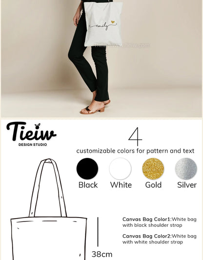 Custom Tote Bag With Name And Heart Personalized Canvas Shopping Bag Eco-Friendly Gift For Bridesmaid Wedding And Birthday