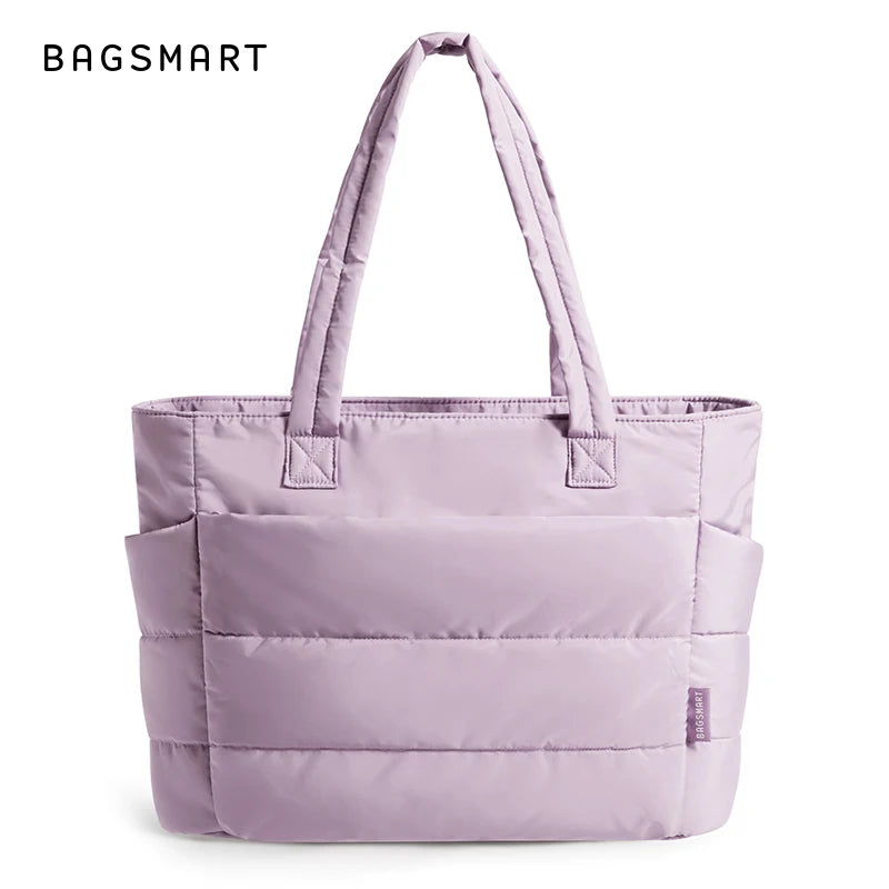 BAGSMART Lightweight Puffy Quilted Tote Bag Quilted Women's Shoulder Bag Handbag Travel Work Gym Tote Bag with Compartments