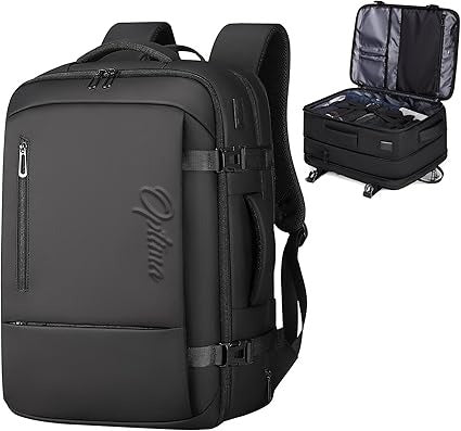 OPTIMA Travel Backpack for Men, Flight Approved Carry On Luggage Backpack with USB Port, Water Resistant Expandable Computer Daypack, 17.3 Inch Black Business Laptop Backpack for College/Work