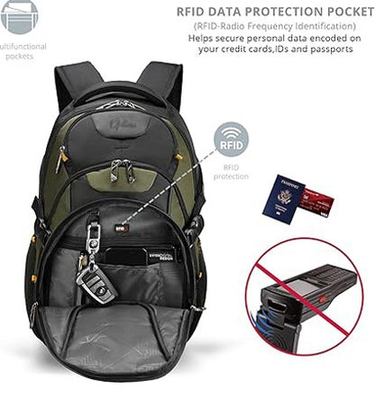 OPTIMA  Design Large Business Laptop Backpack with Smart USB Charging Port, Travel Backpack Fits 15.6 inches laptops, Water Repellent College Backpack for Men Women ( Olive/Black)