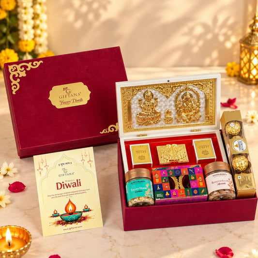 Corporate Diwali Gift Box with Ferrero Rocher, Charan Paduka and Nuts