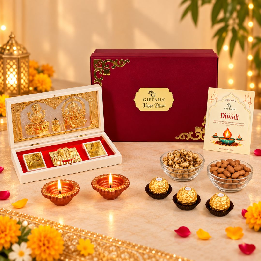Corporate Diwali Gift Box with Ferrero Rocher, Charan Paduka and Nuts