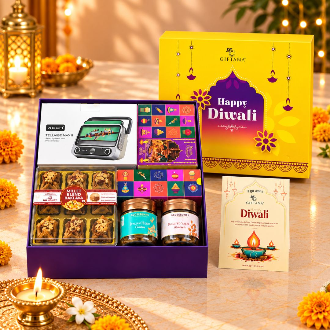 Corporate Diwali Gift Box with Xech Retro Speaker and Baklawa