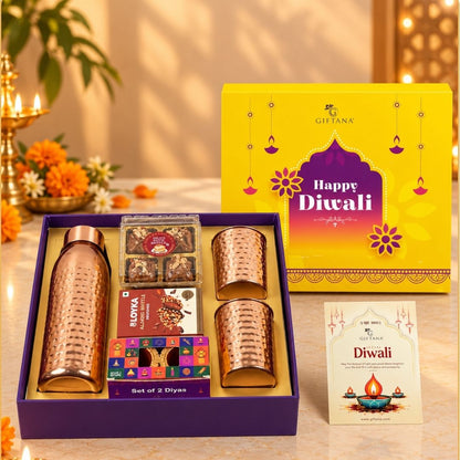 Corporate Diwali Gift Hamper with Copper Bottle, Glasses and Baklawa