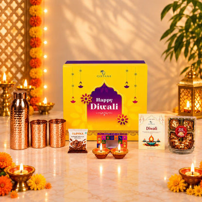 Corporate Diwali Gift Hamper with Copper Bottle, Glasses and Baklawa