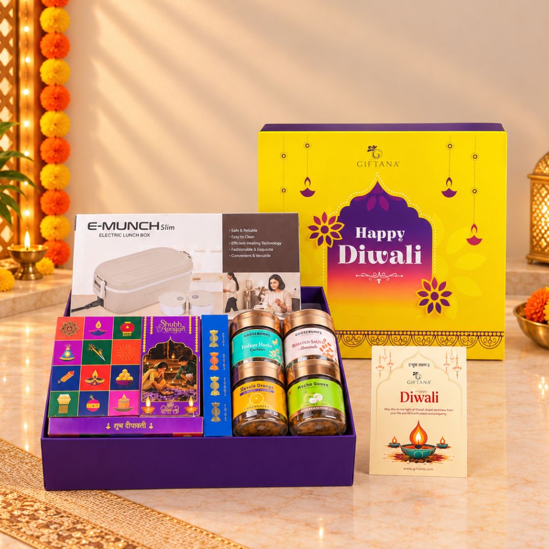 Corporate Diwali Gift Hamper with Electric Lunch Box and Pooja Set